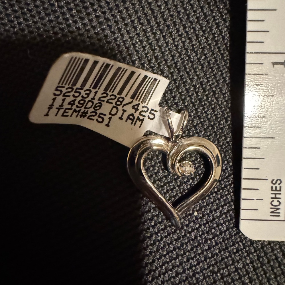 10K White Gold Heart Pendant with Single Diamond Accent - Picture 6 of 7